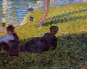 乔治 修拉 : La Grande Jatte, Seated Man, Reclining Woman